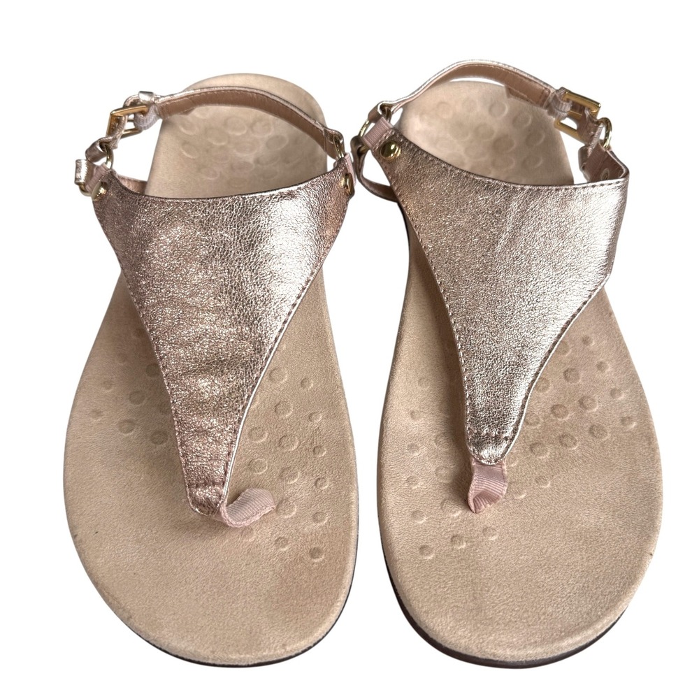 Vionic Kirra Metallic Sandal Women 9 Gold Leather Thong Orthotic Comfort Dressy